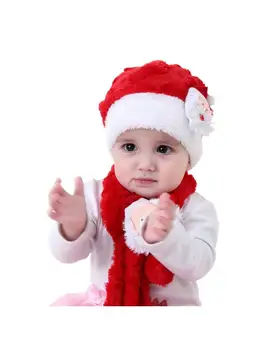 

2020 New Infant Baby 2 Piece Cute Santa Claus Fuzzy Plush Warm Beanie Hat and Scarf Set