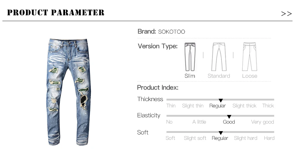 Sokotoo для мужчин кристалл отверстия рваные узкие сильно облегающие джинсы лоскутное состаренные синий стрейч джинсовые штаны