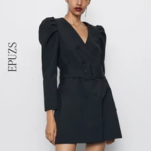 Winter Belt black blazer dress Women Elegant Double Breasted women blazers and jackets korean casual office long blazer full