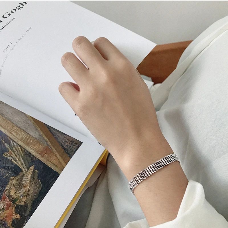 LouLeur, бусины из стерлингового серебра 925, цепочка, браслеты, Ретро стиль, морозный стиль, Шелковый, вечерние, широкий браслет для женщин, хорошее ювелирное изделие, подарки
