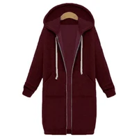 Once 2020 Autumn Casual Women Long Hoodies Sweatshirt Coat Zip Up Outerwears Hooded Jacket Winter Pockets Plus Size Outwear Tops 5