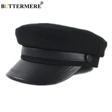 Кепка BUTTERMERE Fiddler женская черная шерстяная из искусственной кожи Лоскутная шляпа моряка Дамская шерстяная Осенняя зимняя военная шапка