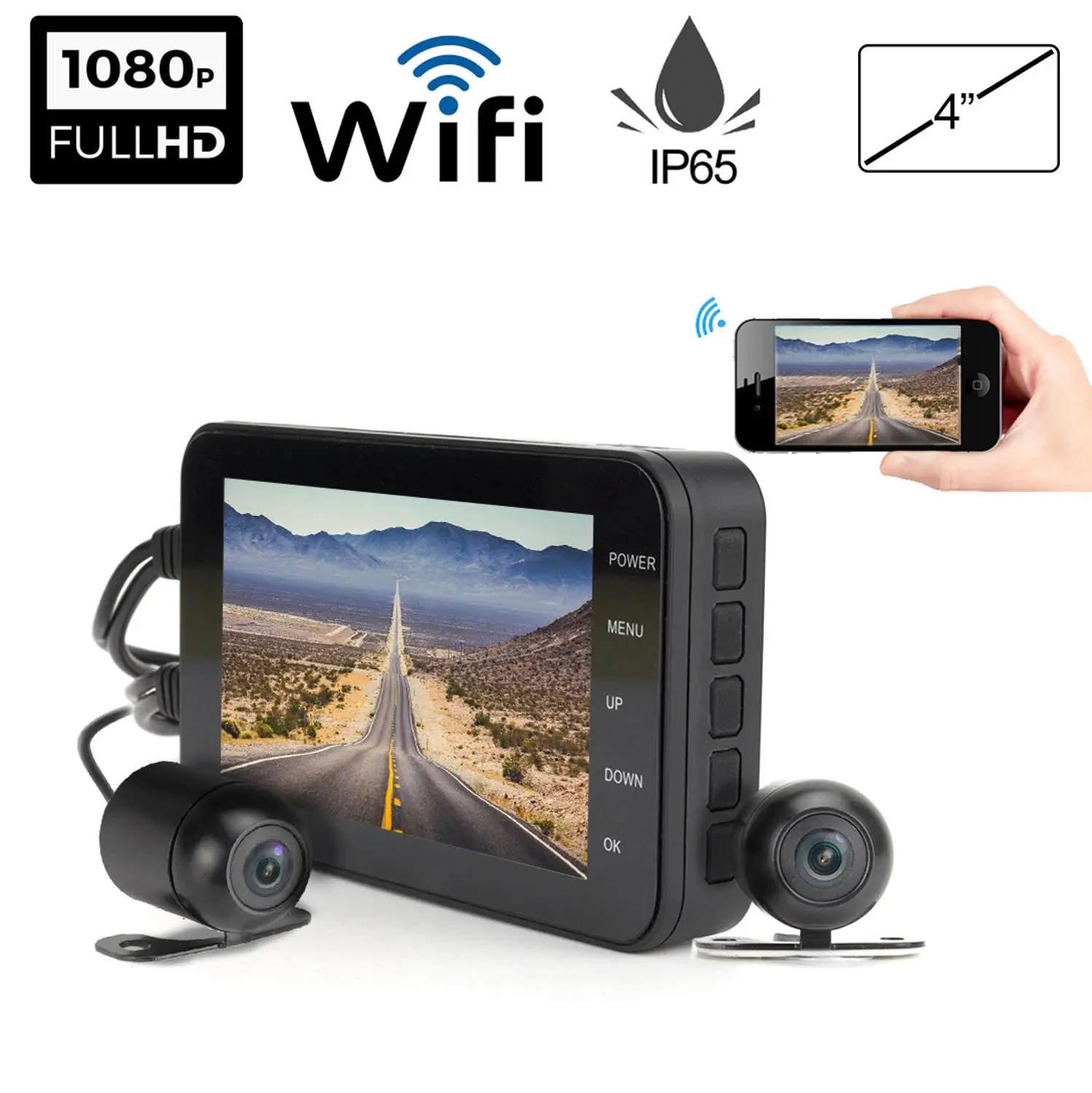 Водонепроницаемая камера FHD 1080P с Wi Fi 4 дюймовый видеорегистратор для мотоцикла