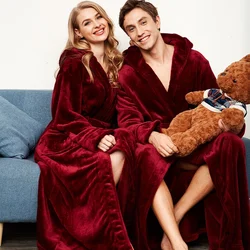 Winter Warm Ultral Long Flannel Men Robe Gown Casual Loose HOOD Sleepwear For 130KG Bathrobe MEN&WOMEN Thick Large Home Clothes