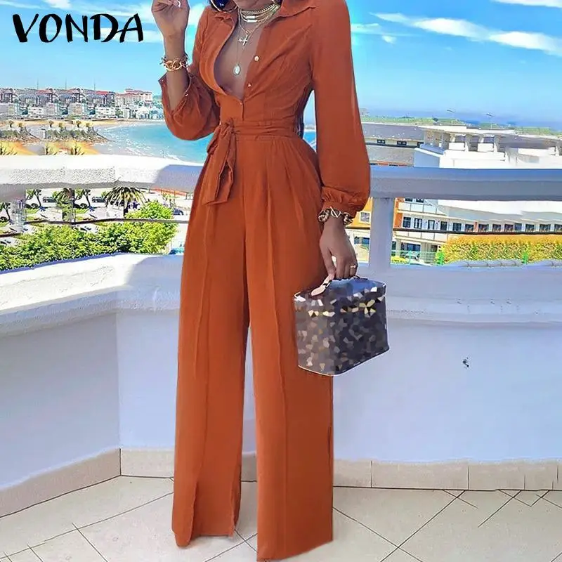 VONDA monos largos con botones para mujer, trajes elegantes de fiesta,  Palazzo, informales, de oficina, 2022| | - AliExpress