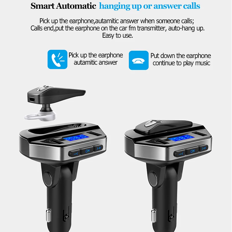 Bluetooth Car MP3 Player FM Transmitter with Disassembly Headphones Handsfree Car Kit USB Quick Charger Adapter