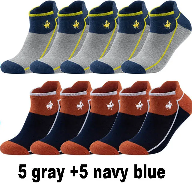 20 шт. = 10 пар Пирс поло высокого качества теннисные носки полотенце Нижняя впитывает пот и дезодорирует беговые носки хлопок для мужчин подарки - Цвет: 5 gray 5 navy blue