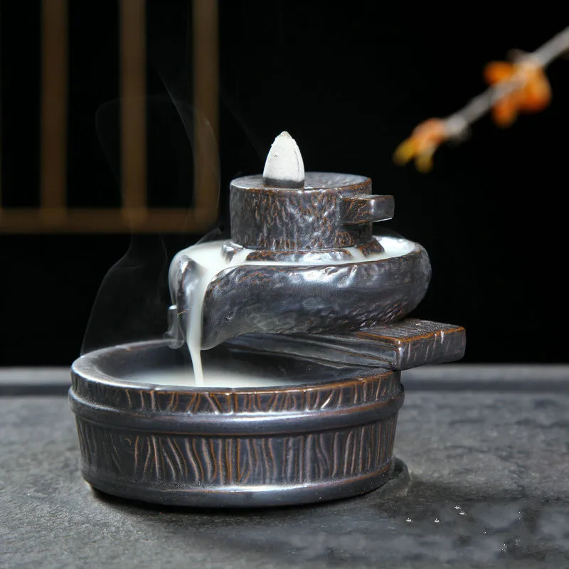 Скручивающаяся горелка для благовоний, черные конусы для благовоний, курильница, мини чайный домик, украшения для домашнего декора, керамическая основа для благовоний
