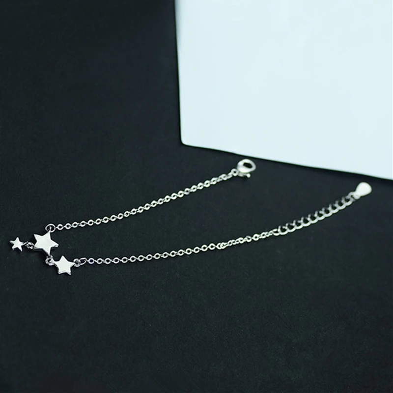 New Fashion Three Stars Pendant Anklets Bracelet 925 Sterling Silver Simple Charm Star Ankle Chain For Women&Girl Jewelry Gift