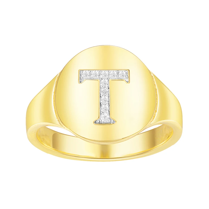 KALETINE, 925 пробы, серебряные кольца для женщин, с буквами, A-Z, коктейльное кольцо для девушек, для женщин, модное ювелирное изделие, юбилей, подарки для мужчин - Цвет основного камня: Letter T