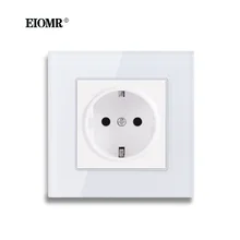 

EIOMR Power Socket with Safety Door 16A 220V EU Standard Electrical Outlet 86mm*86mm White Crystal Glass Panel Home Wall Socket