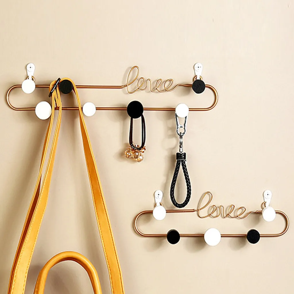 Gold Love Letter Decorative Hook Key Holder Rack Clothes Bag Organizer Wall Decor Bedroom Metal Coat Hook Organizers@5