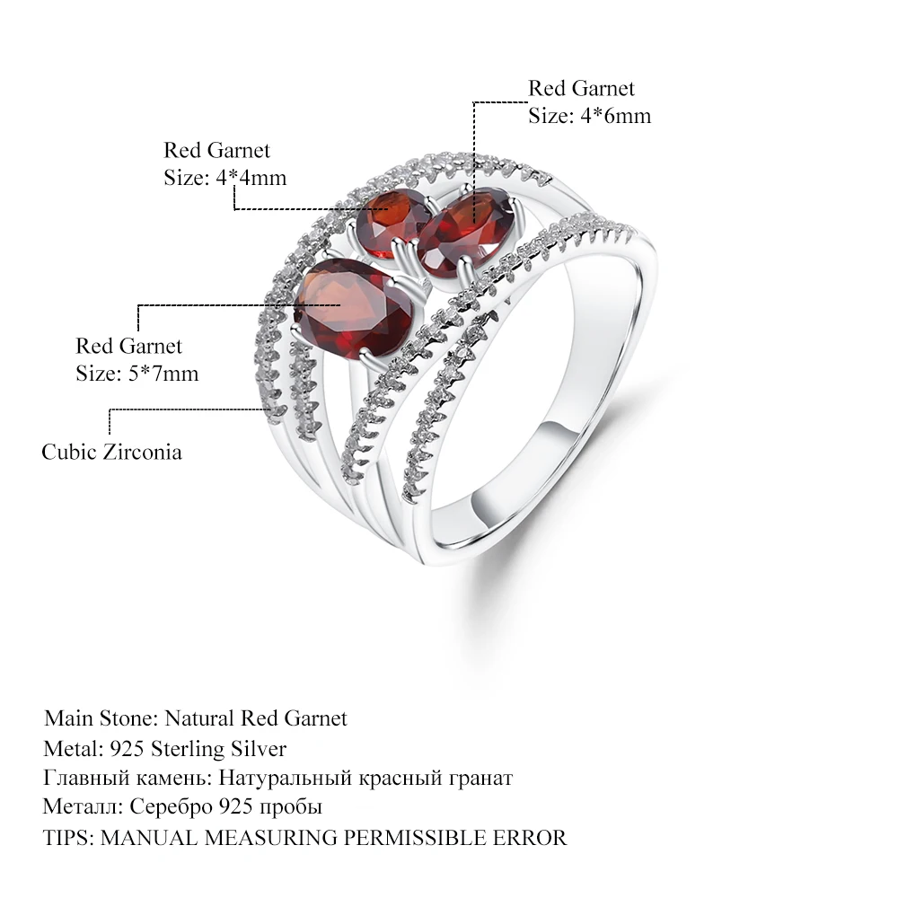 GEM'S BALLET, 1.87Ct, натуральный красный гранат, кольца на палец, 925 пробы, серебро, крест-накрест, ПАВЕ, драгоценный камень, кольцо для женщин, хорошее ювелирное изделие