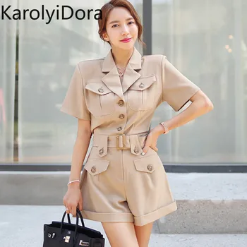 

2020 spring and summer new Korean version of the OL temperament suit collar single-breasted belt waist casual shorts