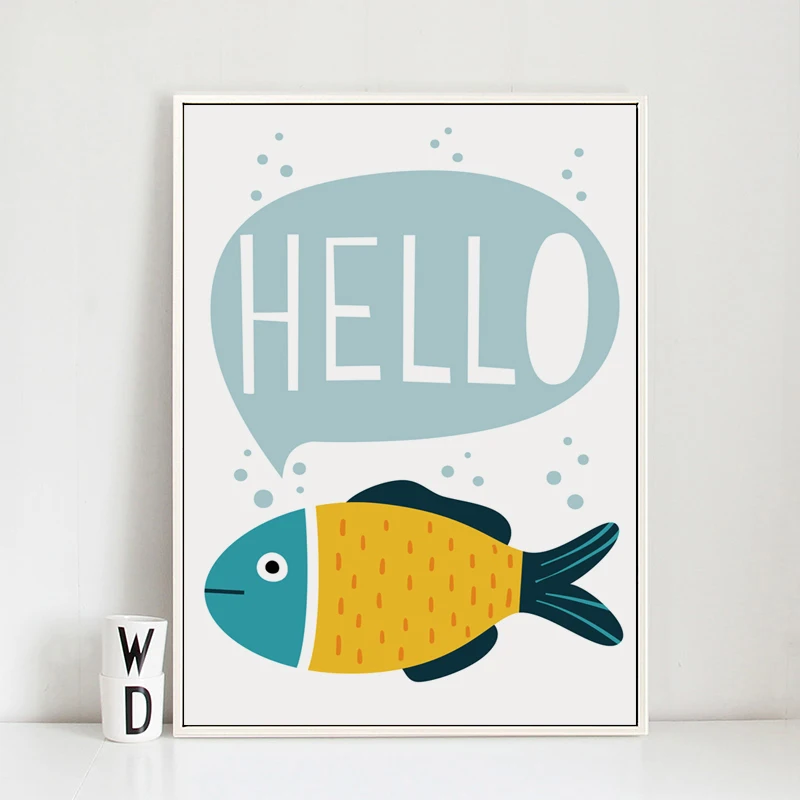 07G-Simple-Abstract-Cartoon-Ocean-Fish-English-A4-Canvas-Art-Painting-Print-Poster-Picture-Wall-Child (2)