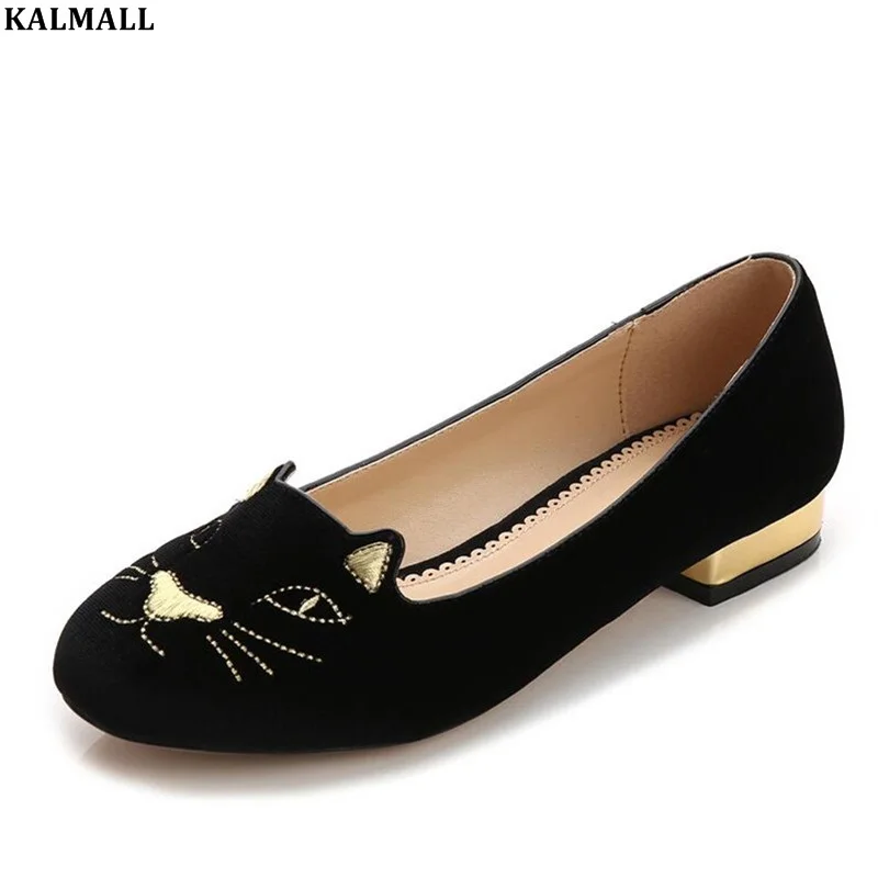 

KALMALL Mulher Cute Cat Oxford Shoes Velvet Flats Women Casual Loafers Slip On Mocassino Black Blue Flat Shoes