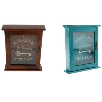 

Vintage European Style Wooden Key Storage Cabinet Key Holder Box with Hanging Hooks