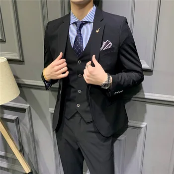 

2019 New Designs Coat Pant Suit Solid Color Wedding Tuxedos For Men Slim Fit Mens Suits Korean Fashion (Jackets+Pants+Vast)