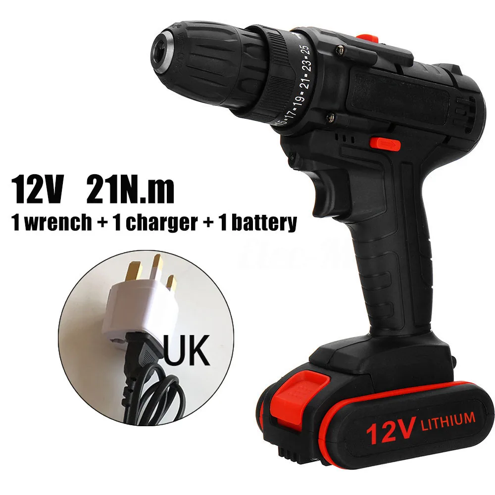 12V 2-Скорость Электрическая аккумуляторная дрель-шуруповерт инструмент для ремонта с литий-ионным Батарея комплект 1* Электрическая дрель 1* Батарея 1* Зарядное устройство