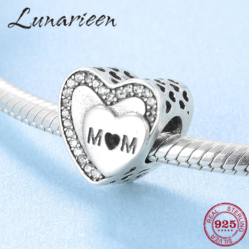 Mother's Day gift 925 Sterling Silve heart shape MOM beads Fit Original europeu Charm Bracelet Jewelry making | Украшения и