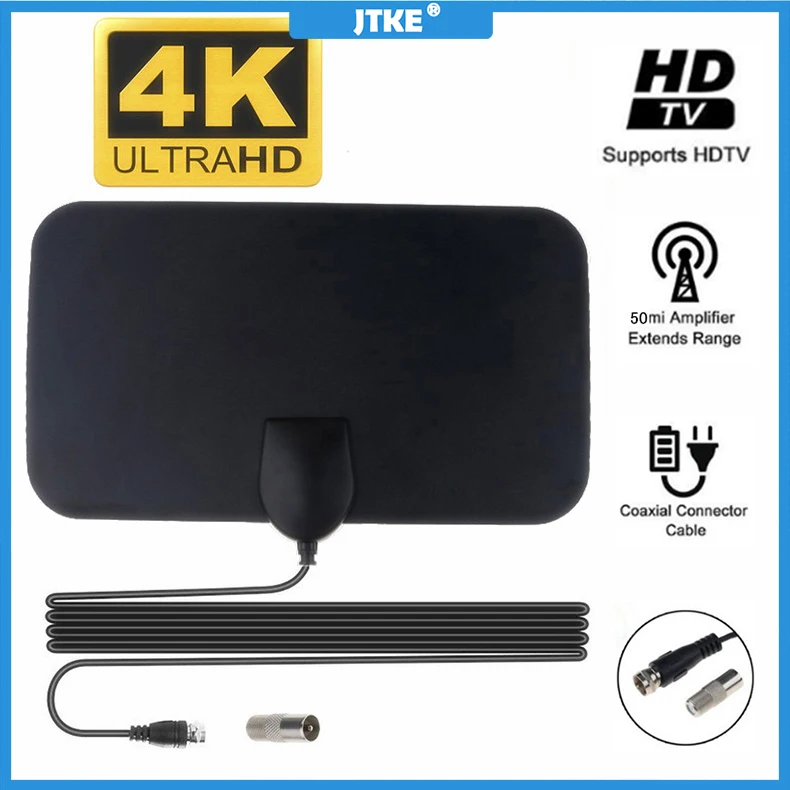 4K 25DB с высоким коэффициентом усиления HD TV DTV коробка цифров ТВ антенны EU Plug 50 миль