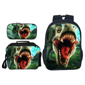 

3Pcs/Set Popular Fashion Animal Printing Jurassic World Children School Bags Dinosaur Boys Backpack for Kids Schoolbag for Girls
