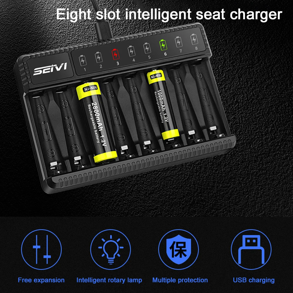 Battery Charger Adapter Battery Charger 8 Slot Smart Battery Charger LED Display for AA/AAA NiMH Rechargeable Batteries