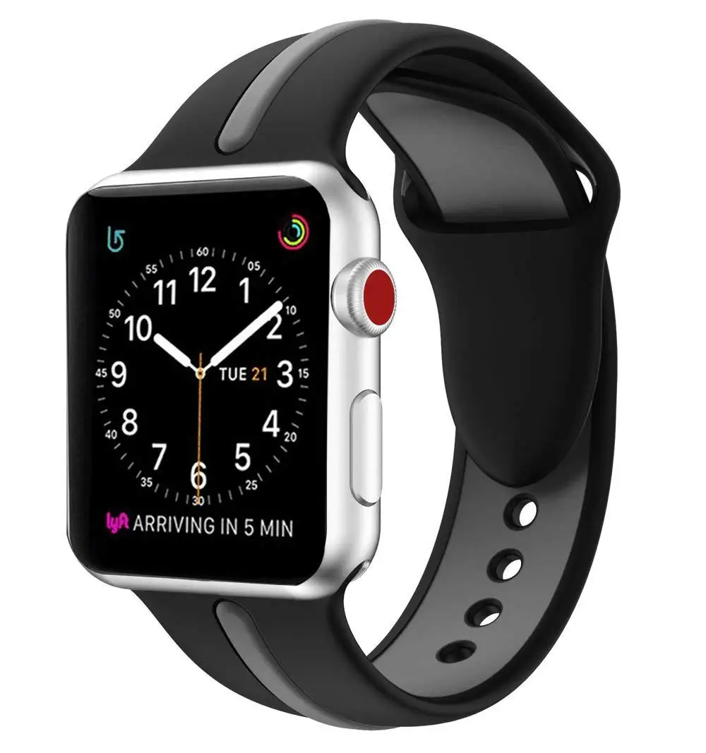 Black Grey Для Apple Watch Series5 4 3 2 1 Спортивный мягкий силиконовый ремень стильный ремешок для замены браслета iWatch 44 мм 40 мм 42 мм 38 мм - Цвет ремешка: Black Grey