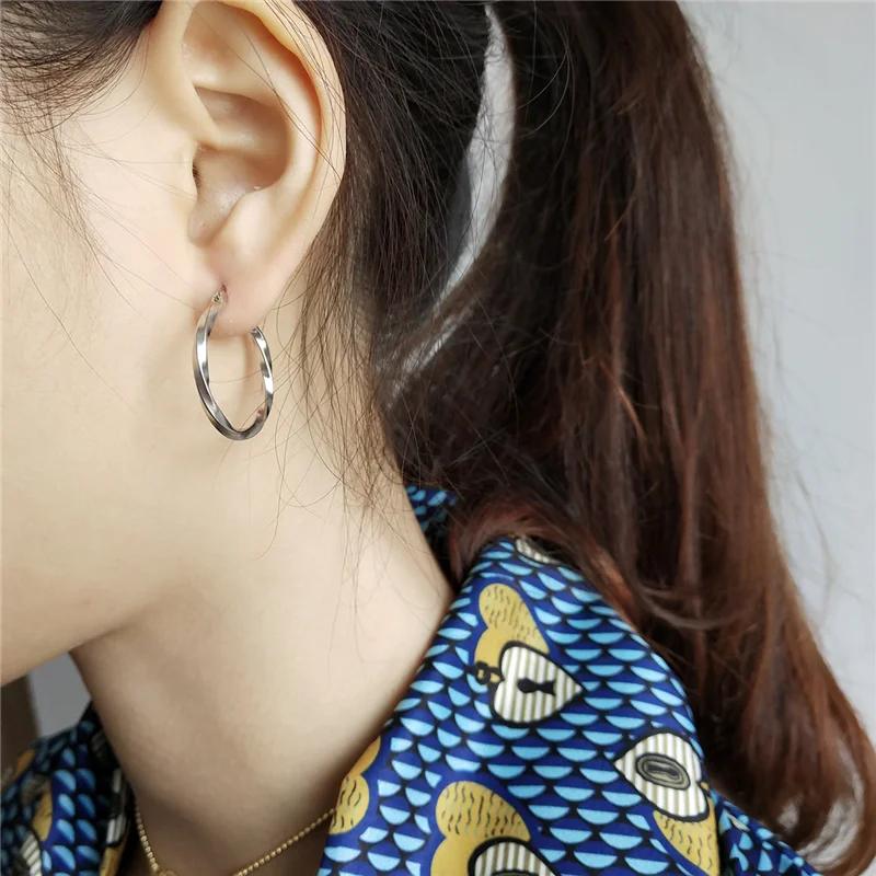 WANTME Genuine 925 Sterling Silver Minimalist Round Twist Stud Earrings for Women Punk Hip-hop Fashion Jewelry Accessories Gift