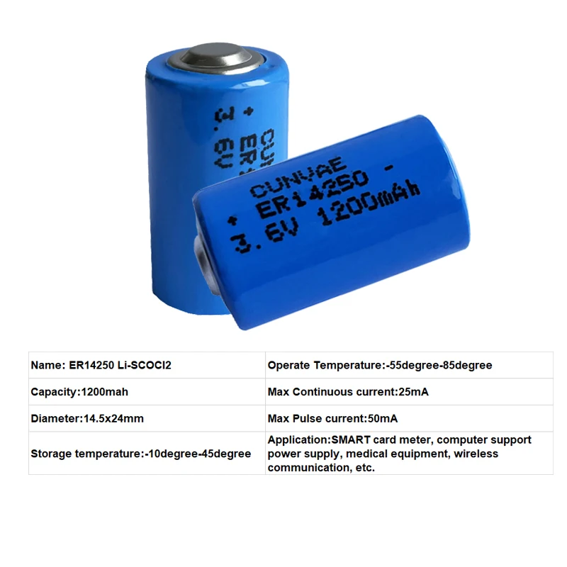 100PCS ER14250 LS14250 3.6v battery 1/2aa LiSOCl2 Lithium Battery Batteries  for GPS Instruments and Apparatuses Gas Water Meter - AliExpress
