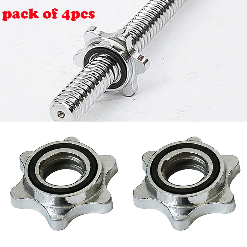 4Pcs 1`` Dumbbell Spin Lock Barbell Bar Rod Hex Nut Collar Clamp Fixed Screw