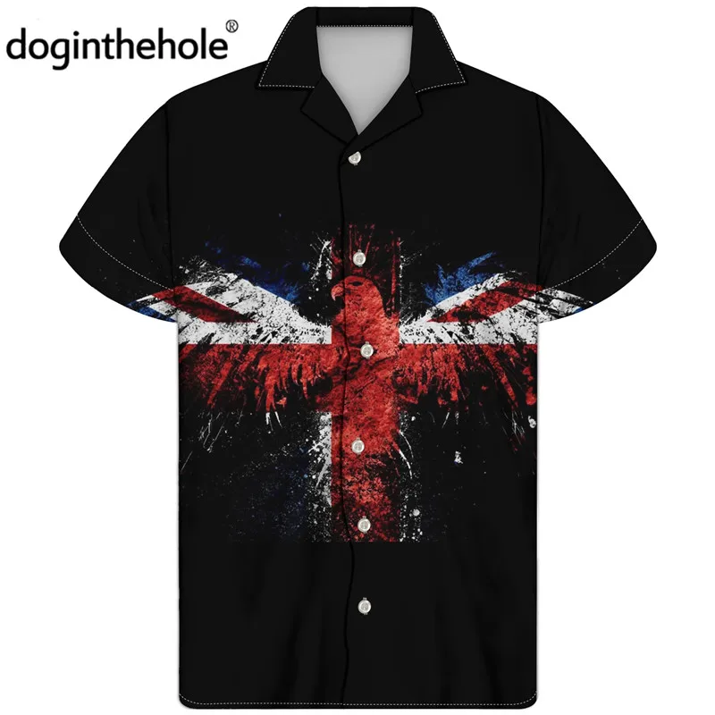 

Doginthehole Casual Short Sleeve Shirt Men Summer Fashion UK Flag Print Male Beach Tops Loose 5XL Men's Tunic Clothes Camisa