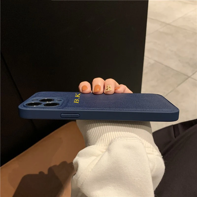 Korea Personalise Name Letters Leather PU Soft Phone Case for iPhone 15 14 13 12 11 Pro X XS Max XR 7 8 Plus Luxury Plain Cover iphone case phone case phone protector cover leather phone case