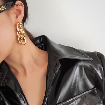 

HUANZHI 2019 New Trend Long Section Tassel Interlocking Metal Chain Two Wearing Methods Earrings for Women Party Jewelry
