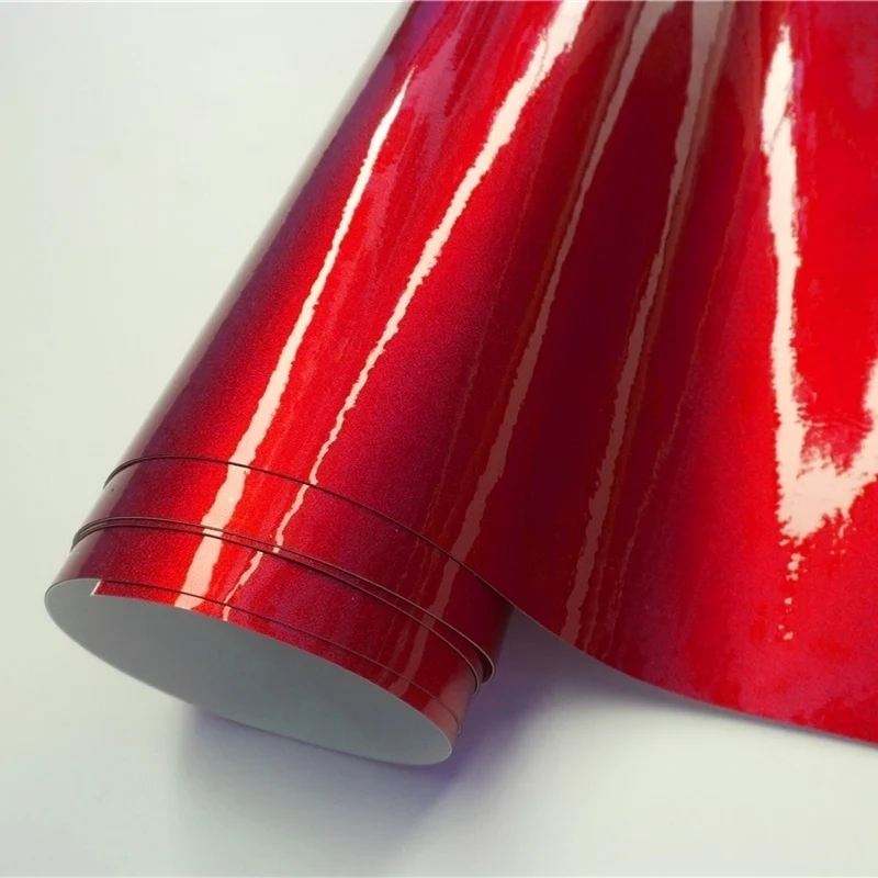 Ultra Glossy Red Metallic Car Vinyl Wrap Film Wrapping Foil Sticker Decal For Motor Computer Furniture Auto Graphic |