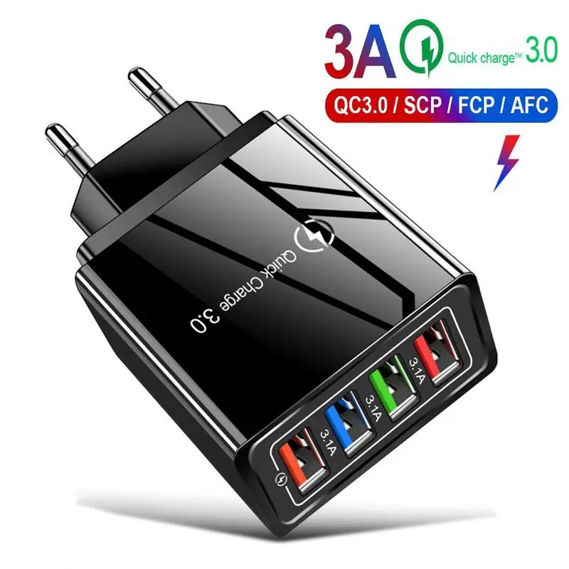 QC 3,0 Быстрая зарядка 4 USB мульти-порт 5 В/9 В/12 V смарт, для путешествий, для мобильных телефонов, зарядное устройство мобильного телефона нормами США Европейский стандарт 3A Быстрая зарядка