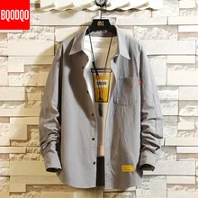 BQODQO, рубашка для мужчин, модные рубашки с длинным рукавом, уличная одежда для мужчин, топ большого размера, повседневная мужская однотонная летняя одежда, свободная