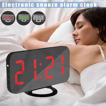 

Digital Alarm Clock Night Light 6.5inch LED Display Electric Clock Snooze Mirror Surface USB Charge DEC889