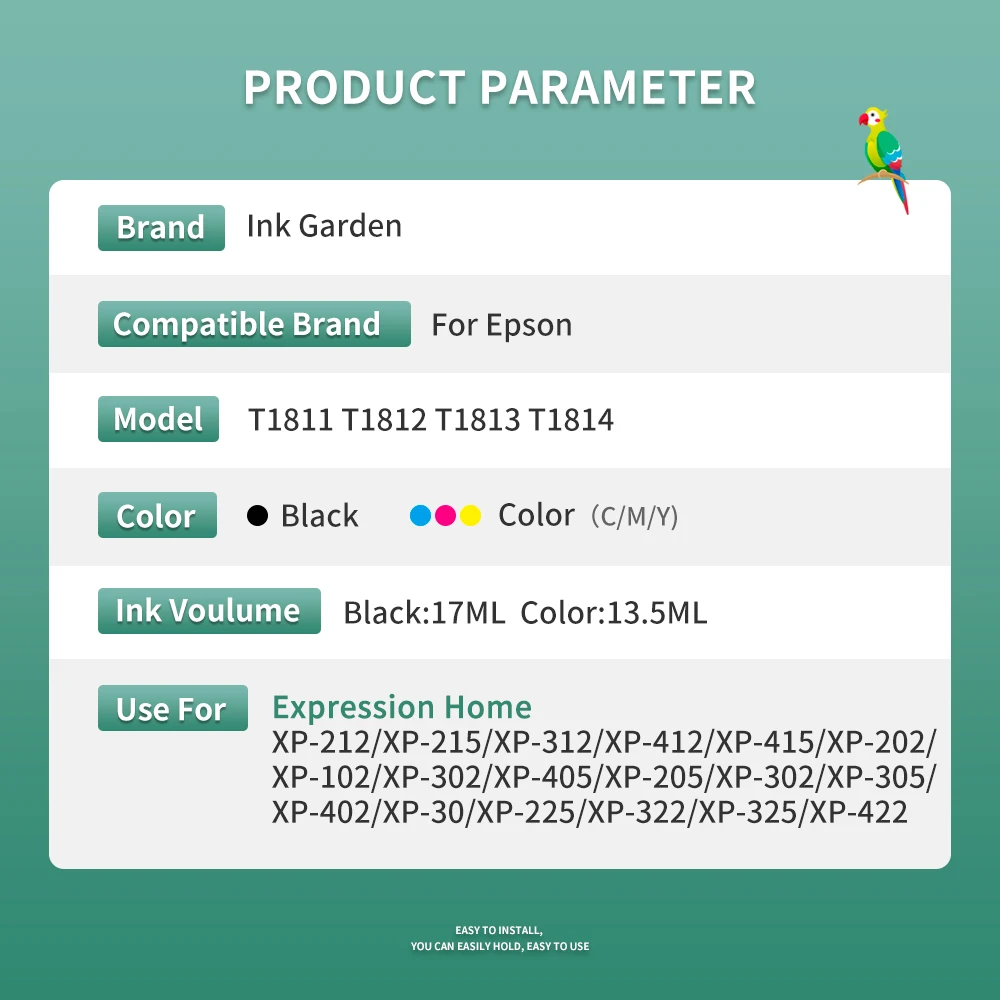 Description Picture 2 of item1811 Ink Cartridges 18XL Compatible For EPSON T 1812 T1814 Use XP312 XP205 XP225 XP212 XP215 XP302 XP412 XP402 XP415 Printer