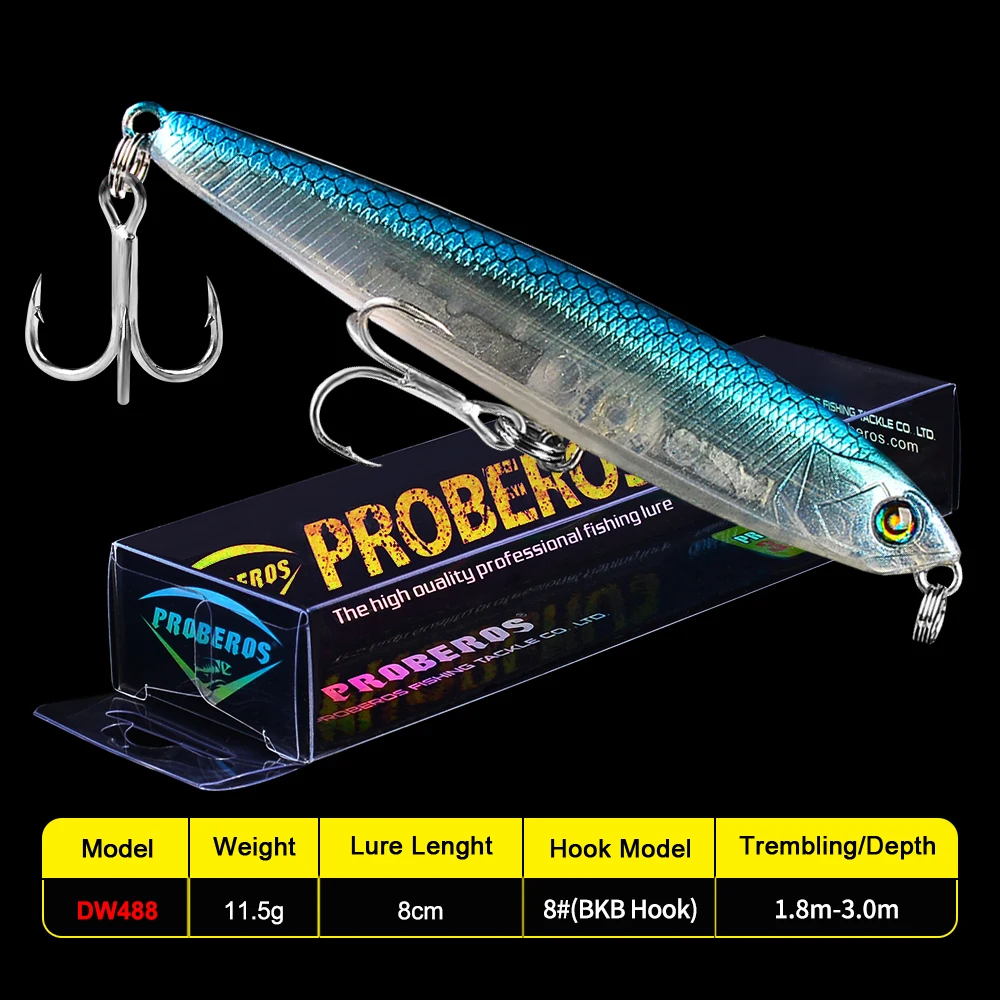 1PC VIB Pencil Fishing Lures 8cm 11.5g Diving Sea Artificial Wobbler Hrd Bait 8# BKB Hook Trout Bass Tackle 2019 New | Спорт и