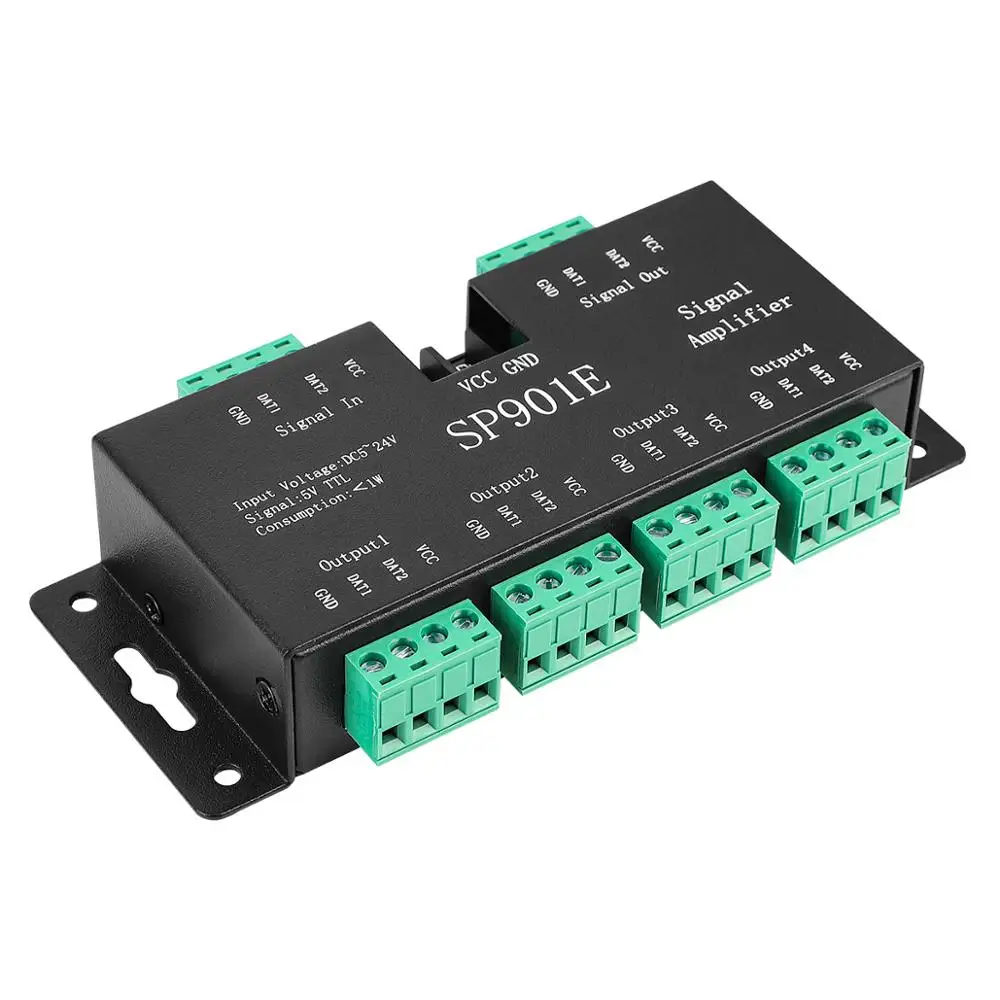 

SP901E Pixel Strip SPI Signal Amplifier DC 5V-24V Data Repeater for WS2811 WS2812B Dream Color Addressable RGB LED Strip Lights