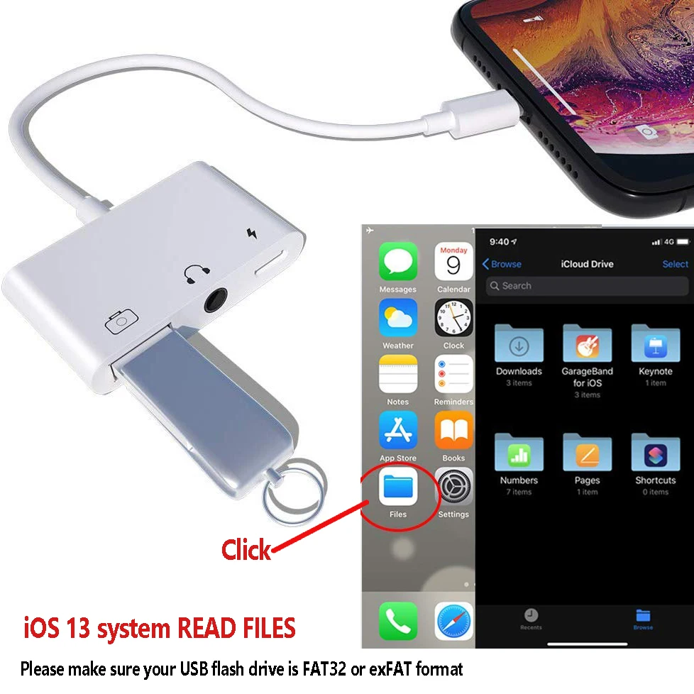 3 in1USB OTG Adapter with Charging 3 5mm Headphone Jack For Lightning to 3 5mm jack Camera Reader OTG Cable For iPhone iPad