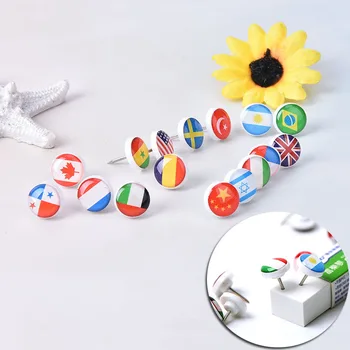 

16pcs/box Map Tacks National Flag Glue Push Pins Office Notice Board Thumb Tack Mix Color Decoration 8X11cm
