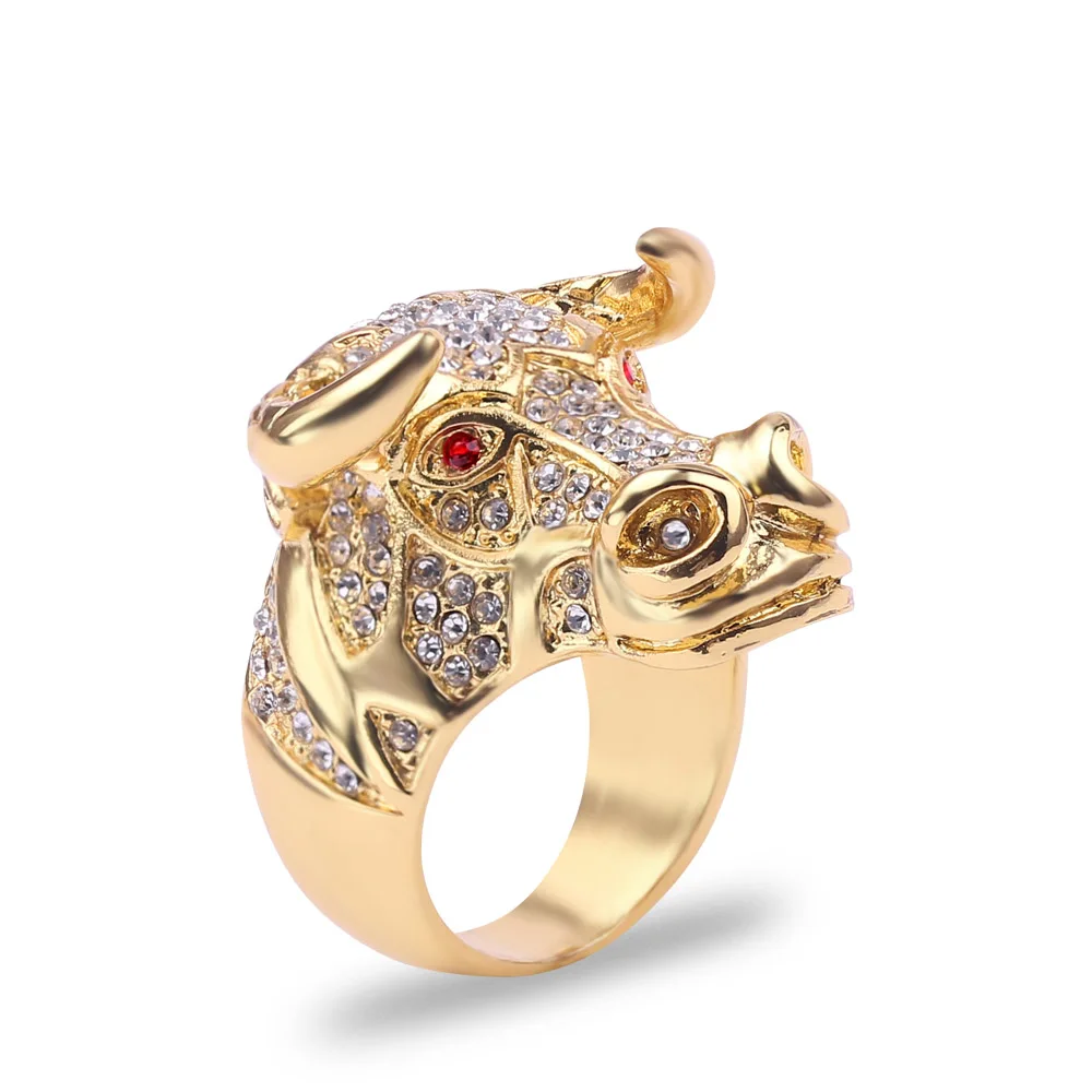 Хип хоп микро-кристалл голова быка животного кольцо черный/золотой цвет 316L Tau кольца мужские рок-рэпер пальцы аксессуары ювелирные изделия - Цвет основного камня: gold