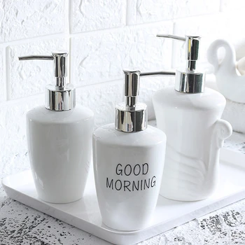 

White Shower Soap Bottle Bathroom Accessories Nordic Style Ceramics Refillable Shampoo Press Bottle Liquid Soap Dispenser