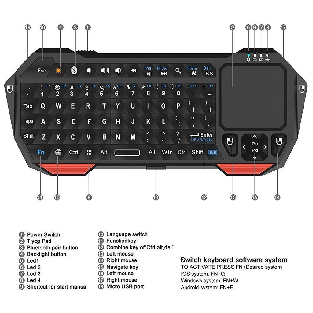 Ouhaobin мини Bluetooth клавиатура с тачпадом для «умный» ТВ-проектор, совместимый с Android для iOS для Windows