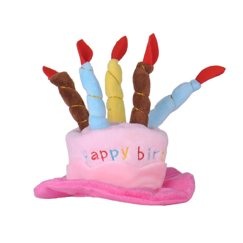 Шапки для собак кошек домашних животных шапки ко дню рождения шляпа с тортом свечи дизайн день рождения костюм головные уборы аксессуары для собак - Цвет: Розовый