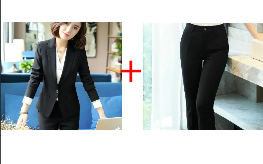 Black Pants Set New female elegant Women's Black Gray Pants Suit trouser Blazer costumes jacket Suits ladies office wear uniforms 2 piece blouse - Цвет: Black Pants Set