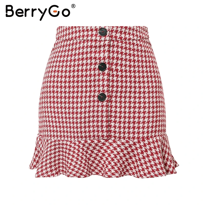 BerryGo, двубортный клетчатый женский костюм, наборы, Повседневная Уличная одежда, два предмета, Женский костюм с юбкой, модный офисный Женский блейзер, костюмы