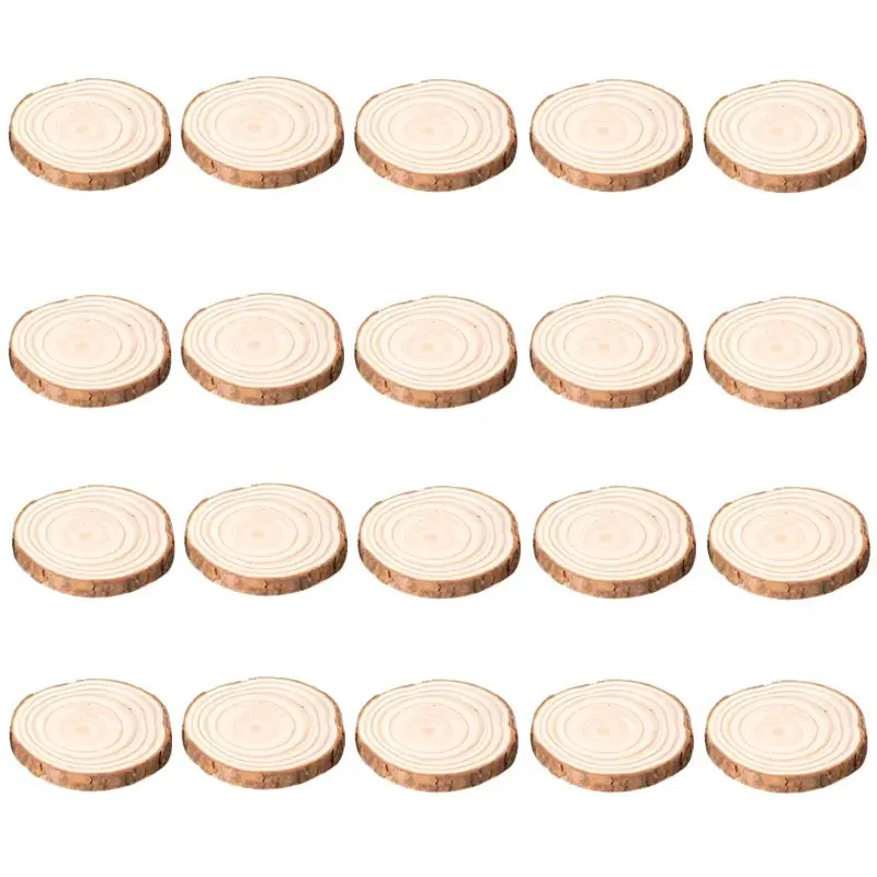 

20pcs Unfinished Natural Round Wood Slices Circles Discs for DIY Wedding Party Craft Tree Bark Painting Decoration